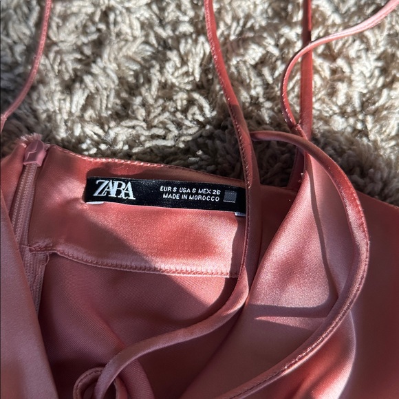 Elegant Pink Satin Dress Zara size small asymmetrical - Picture 2 of 2